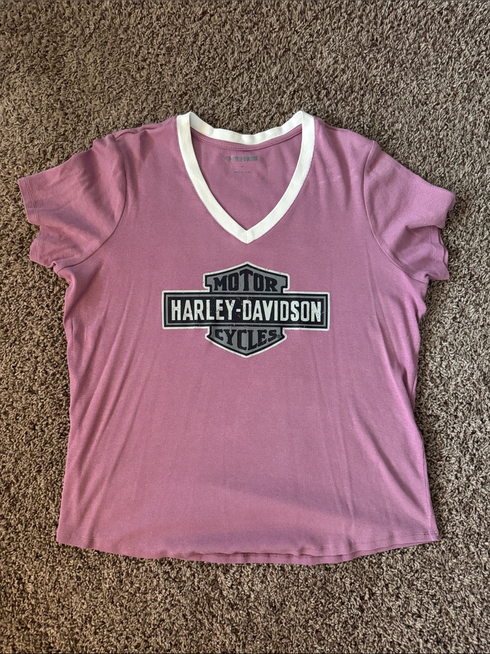 Harley-Davidson Pink V-Neck Logo Short Sleeve Tee with White Trim